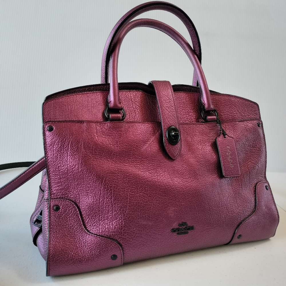 Coach Purple Leather Satchel - Picture 2 of 16